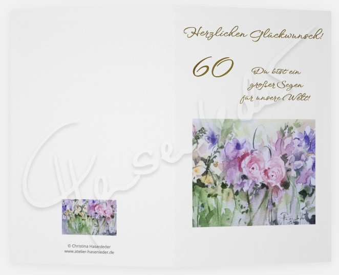 zum 60sten Geburtstag, Premium Klappkarte, mit Goldschrift
